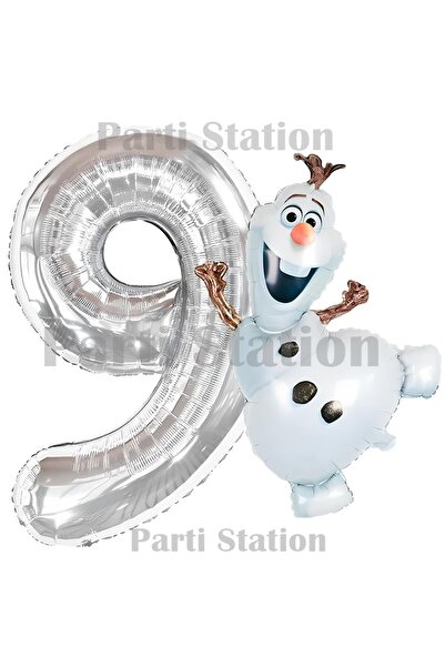 Parti Station Frozen Olaf Konsept 9 Yaş Gümüş Folyo Rakam Balon Seti