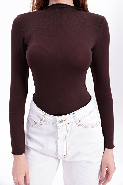 DAME Women's Mock Neck Trend Cashmere Transparent Blouse