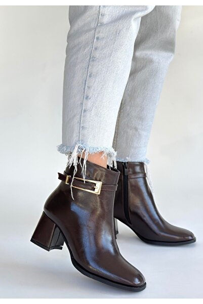 Erbilden Rivav Bitter Brown Patent Leather Heeled Boots