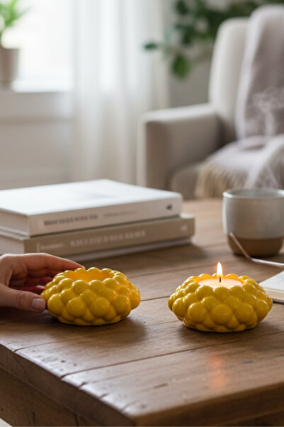 ardesta El Yapımı Baloncuklu İkili Tealight Mumluk | Taş Tozu, Seramik Görünü...