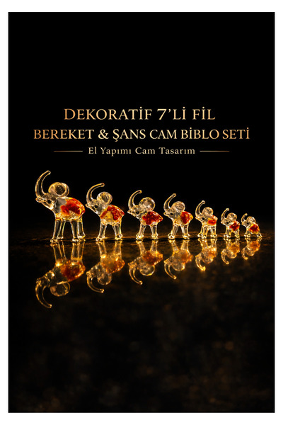 onyyapim DEKORATİF 7’Lİ FİL BEREKET & ŞANS CAM BİBLO SETİ | EL YAPIMI TASARIM