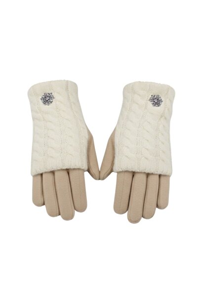 Antonio Women's gloves, Antonio, with touch function and removable cuff, beige color, one size