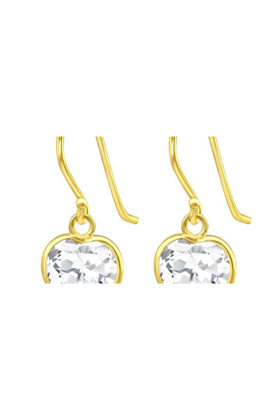All4Silver Golden Heart with Zircon - Silver 925 Earrings
