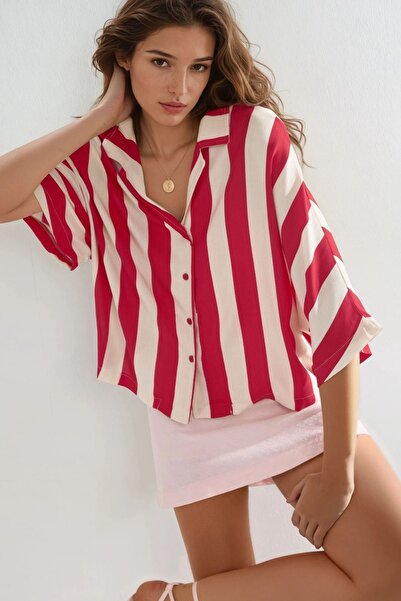 Hiccup BUSEM Rahat Kesim Çizgili Düğmeli Gömlek