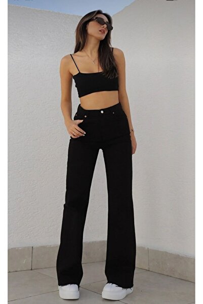 MRİABE Чорні жіночі джинси Palazzo з високою талією з лайкри Premium Ya Star