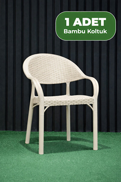 Alezy Bambu Rattan Kollu İstiflenebilir Tekli Balkon Bahçe Koltuk