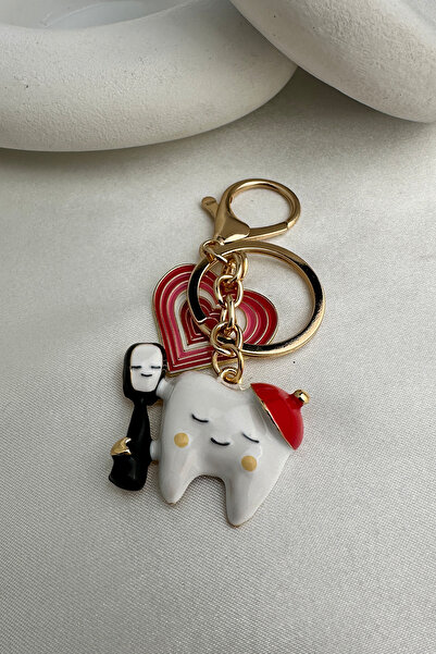 Modex Breloc pentru geantă de mână, cu detaliu de inimă roșie, culoare aurie