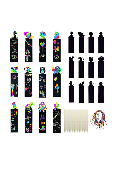 OEM Set of 24 colored bookmarks and 12 wooden stylus pencils, decorative accessories for children