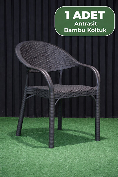 Alezy Bambu Rattan Kollu İstiflenebilir Tekli Balkon Bahçe Koltuk