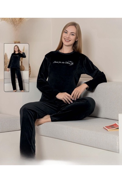 Erva pijama giyim KADİFE KUMAŞ Nakışlı Kadın pijama takımı