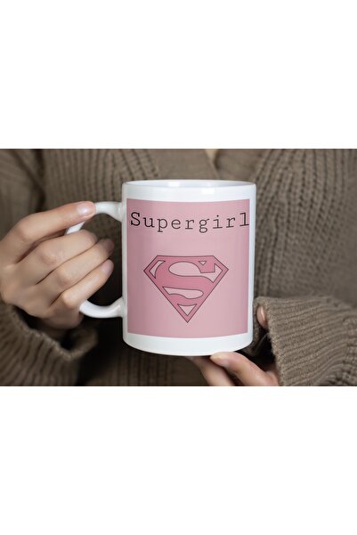 Beramussa Supergirl Design Mug - Hero Themed Porcelain Coffee Cup with Pink Logo