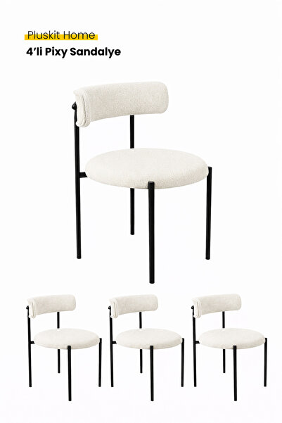 PLUSKIT Pixy Sandalye Yemek Masası Sandalyesi Dayanıklı Metal İskelet - 4 Adet