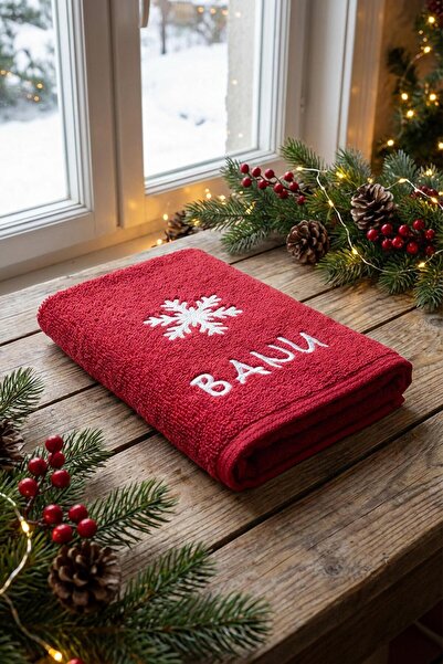 Atölye Müge Kişiye Özel Yılbaşı Havlusu – İsimli Nakışlı Kar Tanesi Temalı El...