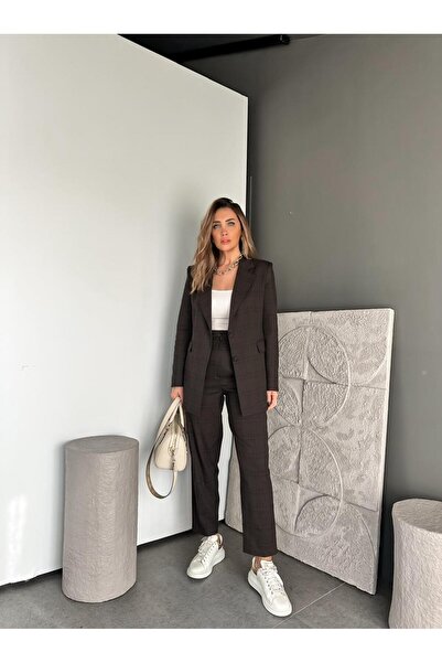 Zerrincan Giyim Kahve Kareli Ceket Pantolon Takım