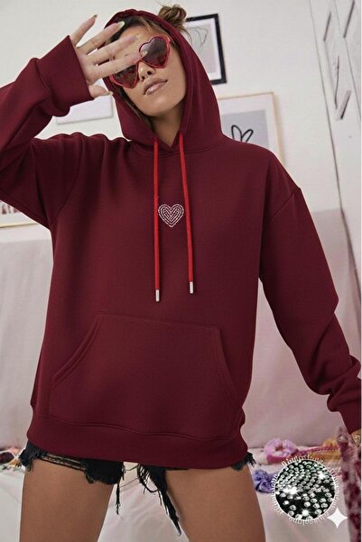 NO 601 سترة شتوية نسائية ذات قلنسوة من حجر تروك باللون العنابي