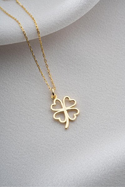 Two Arts Kadın 925 Ayar Gümüş Yonca Kolye | 14K Altın Kaplama