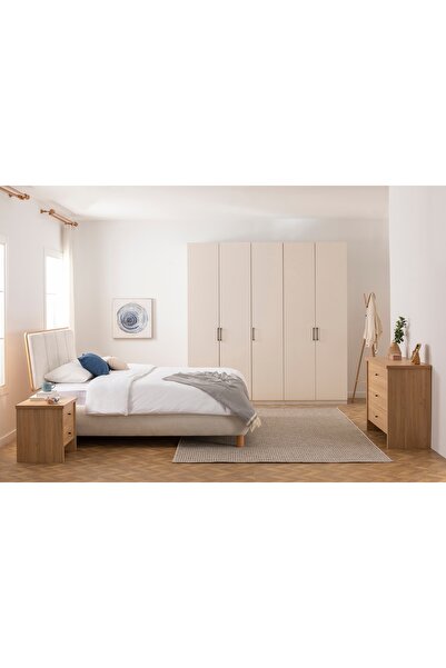 Vivense LUNA NOX, ERİS BOHEM YATAK ODASI TAKIMI, BEYAZ WOOD, 5 KAPAKLI