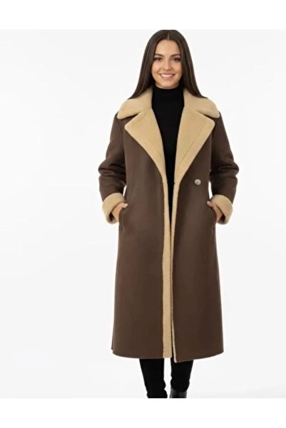 ASES içi kürklü uzun süet mont