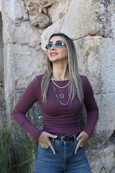 bytugcekaya Plum Drawstring Boat Neck Top