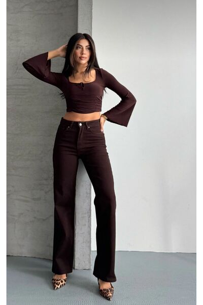 MRİABE KADIN JEANS PALLAZO ACI KAHVE PALLAZO KADIN PANTOLONU D91