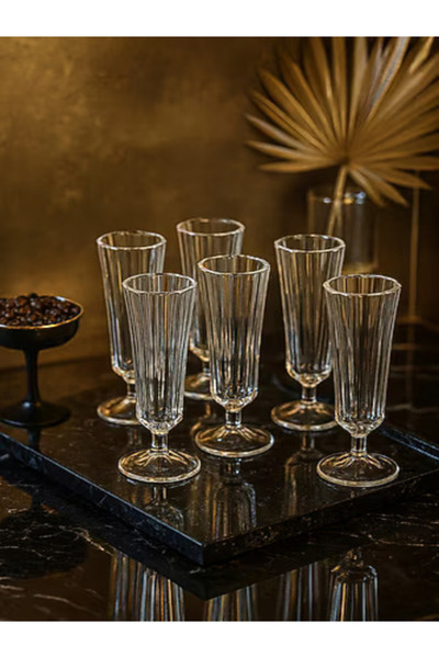 GACASA 6'lı Flüt Cam Ayaklı Kahve Yanı Su Bardağı