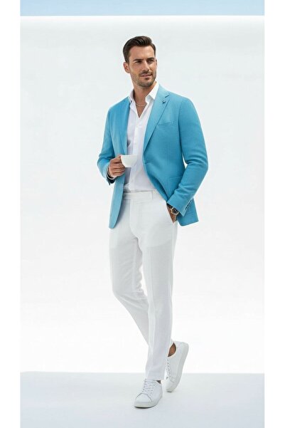 Plus Scorpion Erkek Slim Fit Blazer Ceket Tek Düğmeli Çift Yırtmaçlı Torba Cepli Yarım Astarlı