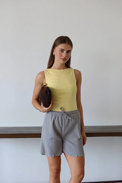 Modanevar Muslin fabric shorts with laces in gray pt