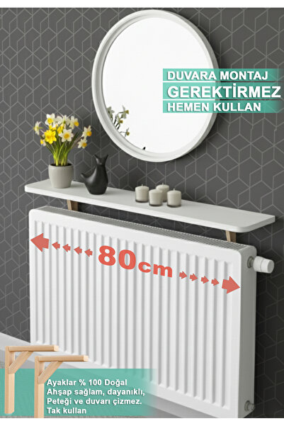 Morvizyon Petek Üstü Raf Montajsız Dresuar Kalorifer Peteği Rafı Beyaz 80 cm