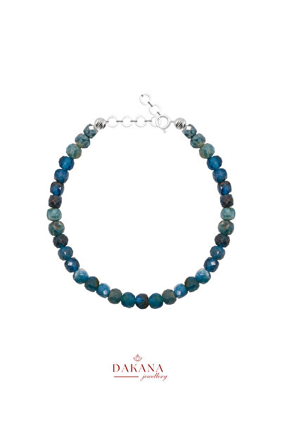 DAKANA JEWELLERY Sertifikalı Küp Apatit Taşı 4 mm Gümüş Doğal Taş Bileklik