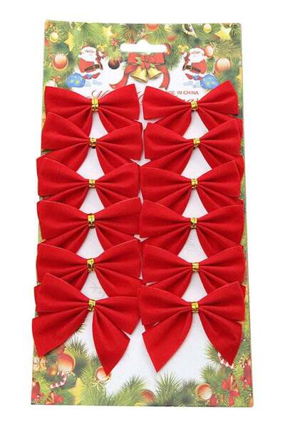 Generic مجموعة من 12 قطعة من زينة حفلات شجرة عيد الميلاد على شكل ربطة عنق لامعة باللون الأحمر