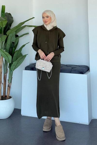 Şulemoda Giyim طقم ملابس من قطعتين بغطاء رأس من سيسيلي، لون كاكي