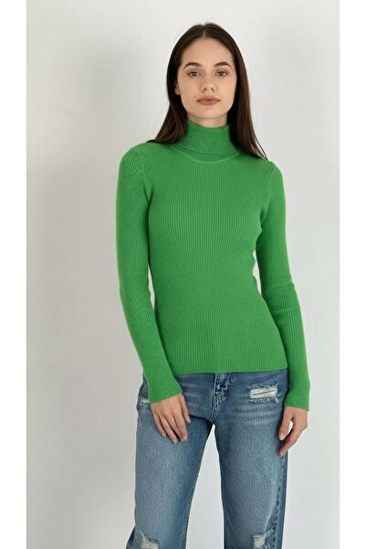 Miss Poem سترة تريكو خضراء مفتوحة الظهر للنساء قماش مجدّل