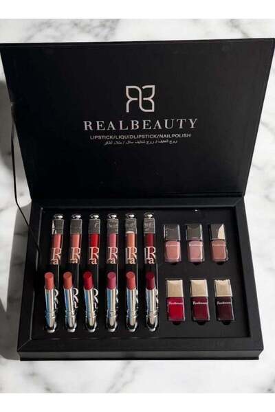 real beauty Box Lipsticks and Nail Polishes - Black | 18 Pieces of Luxury Beauty