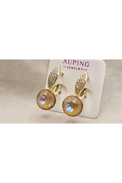 XUPING JEWELRY Cercei placați cu aur de 18K și cristale de zirconiu maro