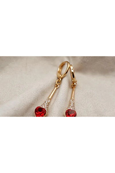 XUPING JEWELRY Cercei cu inimă roșie și zirconiu placați cu aur de 18k