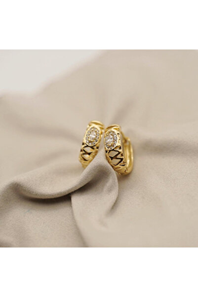 XUPING JEWELRY Cercei Huggies lați, placați cu aur de 18K, model zigzag și cristal oval de zirconiu