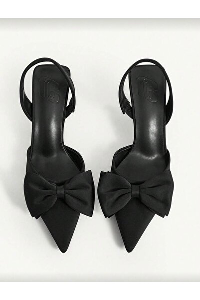 ELEVAM Rochie de seara cu fundita de dama Pantofi cu toc din material negru T...