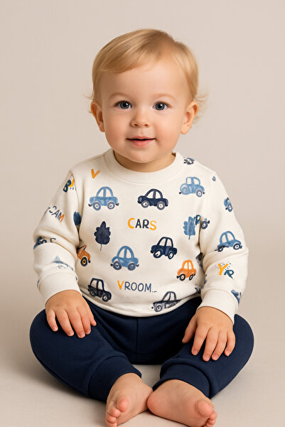 MixMax Bebe Erkek Bebek Arabalar Uzun Kollu Alt Üst Bebek Takımı %100 Pamuklu