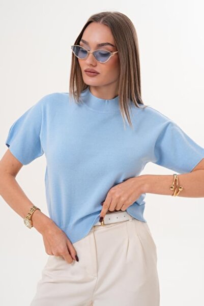 Zarif Women's Half Fisherman Knitwear Knitted Short Sleeve Sweater 255174