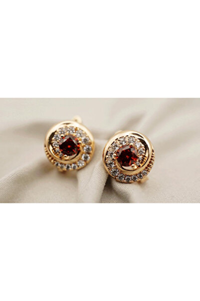XUPING JEWELRY Cercei placați cu aur și pietre de zirconiu roșii