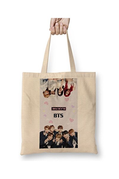 Toyaso Bts and Blackpink White Cloth Bag Long Handle Shopping Bag Beach Bag