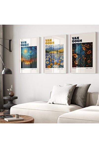 Base Concept Van Gogh Üçlü Çerçeve Poster Tablo Seti (Çerçeveli)