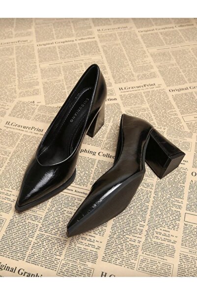 ELEVAM Черни дамски обувки с ток от кожа