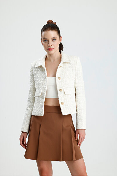 ONE WEAR Kadın Dore Düğmeli Blazer Tüvit Ceket