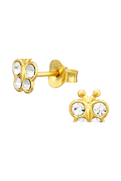 All4Silver Golden Butterfly with Crystals - Silver 925 Screw Earrings