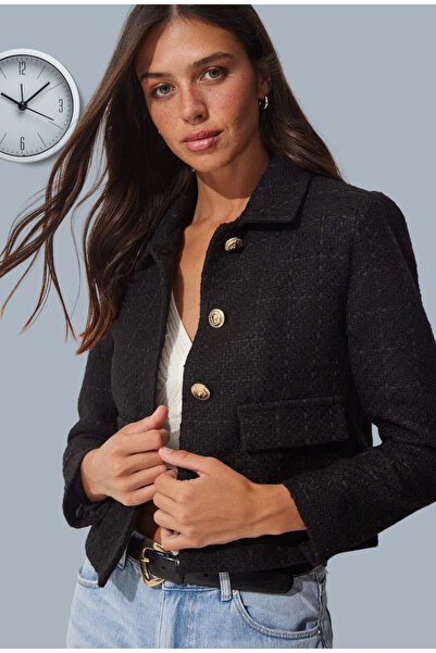 ONE WEAR Kadın Dore Düğmeli Blazer Tüvit Ceket