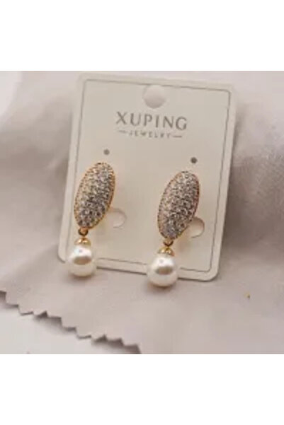 XUPING JEWELRY Cercei placați cu aur cu perle și pietre de zirconiu
