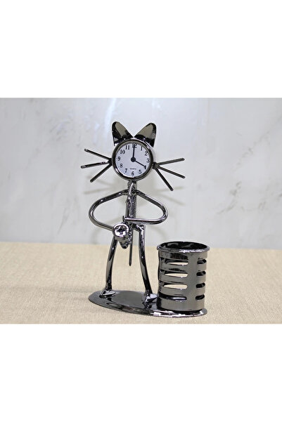 Epilons Metal Saxophone Playing Cat Musician Clock and Pen Holder Alk4343