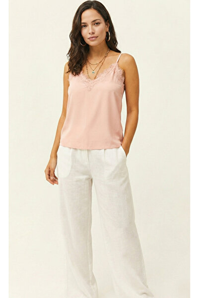 peralist Women's Powder Lace Detailed Sandy Blouse with Adjustable Ring Straps