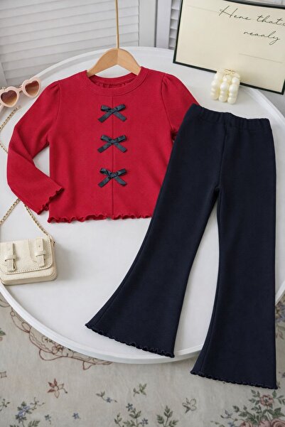 tunays shopping Sa mašnom Zvonaste nogavice K Rebrasta pletenina Devojčin set